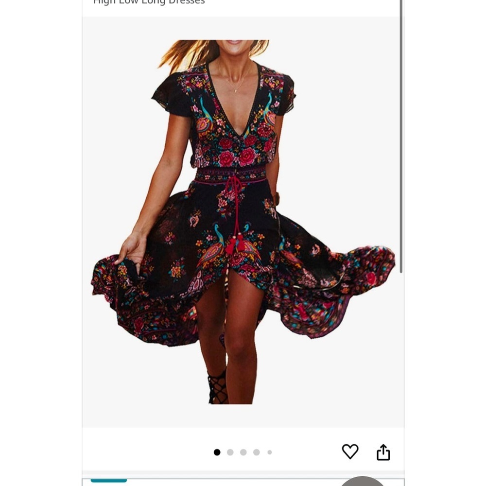 Floral V-Neck Black High-Low Summer Dress